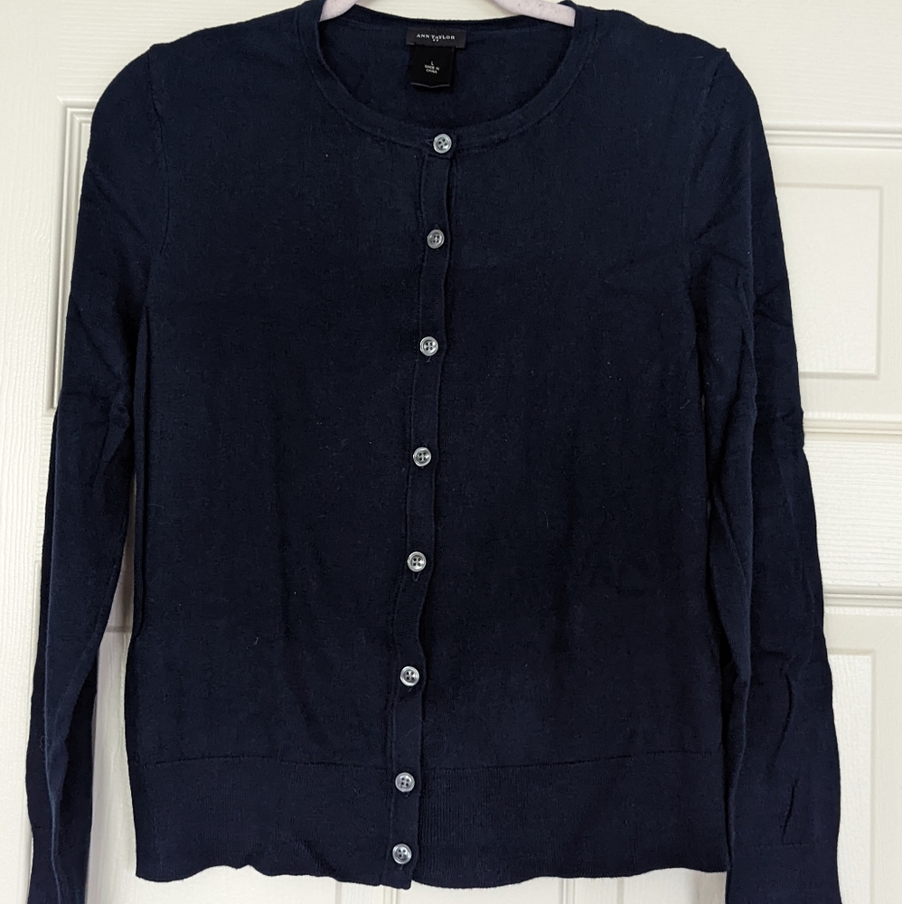 Ann Taylor Large Navy Blue Button-up Cardigan/Sweater